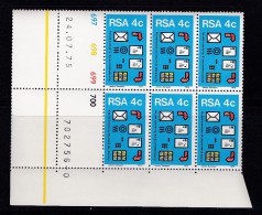 SOUTH AFRICA, 1975, MNH,  Control Block Of 6, Post, M 481 - Ongebruikt