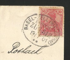 LÖRRACH Schloss Rosenfels Bahnpost-Stempel ZUG 512 Basel 1901 - Loerrach