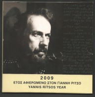 Officia-Original-Authentic Triptych "RITSOS" With 10 EURO Silver Proof Coin And All 2009 EURO Coins BU!! - Grèce
