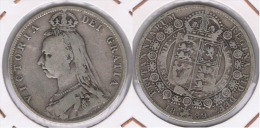 R.U. INGLATERRA VICTORIA HALF CROWN 1889 PLATA SILVER Z - K. 1/2 Crown
