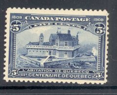 CANADA, 1908 5c Quebec Fine Light MM, Cat £60 (ca $96) - Unused Stamps