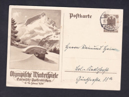 Entier Postal - Postkarte - GARMISCH PARTENKIRCHEN - Olympische Winterspiele ( Jeux Olympiques Hiver 1936 ) - Cartes Postales Illustrées - Oblitérées