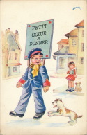 ENFANTS - DOG - Jolie Carte Fantaisie Enfants Et Chien "Petit Coeur à Donner " Signée JANSER - Janser