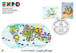ALG Algeria - N° 1703/4 Universal Exposition Milan 2015 Italy Italia Flag Map Geography Drapeaux Carte Géographie - Covers