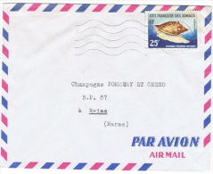 COL-L25 - COTE DES SOMALIS N° 313 Sur Lettre Par Poste Aérienne Pour Reims Thème Coquillages - Covers & Documents