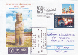 ARCHAEOLOGY, BOLIVIAN ANCIENT STATUES, COVER STATIONERY, ENTIER POSTAL, 2001, ROMANIA - Arqueología