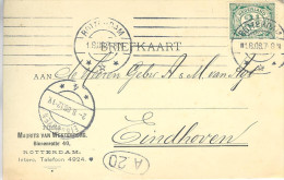 1908 Kragstempel Rotterdam En Langebalk Eindhoven 4  Op Firmakaart Naar Eindhoven - Lettres & Documents