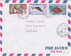 COL-L22 - COTE DES SOMALIS N° 273 + 296 Et 299 (poissons) Sur Lettre Par Avion De Djibouti Pour Reims - Storia Postale
