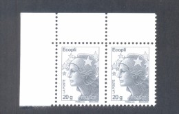 Marianne De Beaujard  -  V P  "Ecopli" - Adhésif TD 205 - Sans Phosphore - 2 Timbres Avec Coin De Feuille - Autres & Non Classés