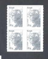 Marianne De Beaujard  -  V P  "Ecopli" - Autocollant - Avec Phosphore - Bloc De 4  Timbres - Otros & Sin Clasificación