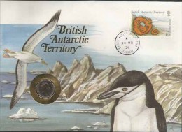 Br Antarctic Territory, Bird, Penguine, Glacier, Polar Life, Special Cover With Coin - Covers & Documents