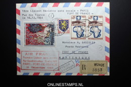 France: Premier Liasions Aerienne  Paris  - Fort De France Sans Escale R-lettre Air France  1-12-1964 - Covers & Documents