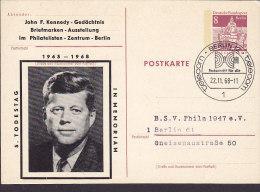 Germany Berlin Postal Stationery Ganzsache Entier 8 Pf. JOHN F. KENNEDY - Gedächtnis PRIVATE PRINT - Private Postcards - Mint