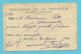 BRASSERIE DE LA NEUVILLE  1893 /  MONTIGNY  (F456) - Alimentaire