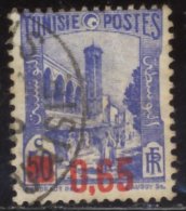 Tunisie - Oblitéré - Charnière Y&T 1937 N° 182 Mosquée Halfaouine à Tunis Surchargé 65c Sur 50c Outremer - Usados