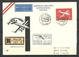 ÖSTERREICH AUSTRIA 1958 AUA Eröffnungsflug Wien - Roma R-Brief - Primeros Vuelos