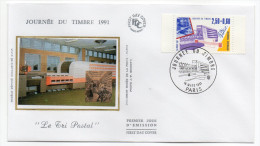 1991--enveloppe FDC Soie--Journée Du Timbre--Tri Postal -cachet PARIS--75 - 1990-1999