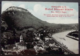 Alte Klapp-Karte "Königstein A. E. Hotel Blauer Stern" - Koenigstein (Saechs. Schw.)