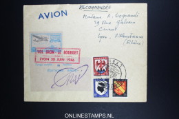 France: 1946 Lyon Vol Bron - Le Bourget, Signee Tirage Certifie 10 Feuilles Edition Erge Vignet  R-lettre - 1927-1959 Cartas & Documentos