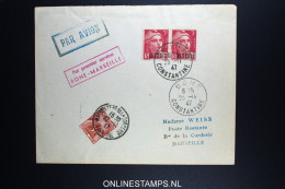 France: Premier Service Bone - Constantine - Marseille 1947 Avec Tax - 1927-1959 Covers & Documents