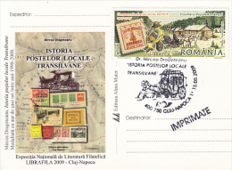 26796- CLUJ NAPOCA PHILATELIC EXHIBITION, POST CHASE, SPECIAL POSTCARD, ISTRA STAMPS ANNIVERSARY STAMP, 2009, ROMANIA - Lettres & Documents