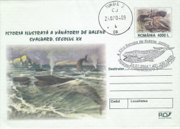 26880- WHALE HUNTING HISTORY, SHIP, COVER STATIONERY, 2004, ROMANIA - Baleines