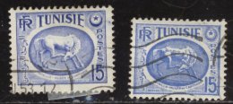 Tunisie - Oblitéré - Charnière Y&T 1950 N° 344A Intaille Du Musée De Carthage  15c Bleu Clair - 2 Nuances - Gebraucht