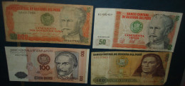 Lot De 4 Billets50,100,500Intis +50000 Soles De Oro.Tous états - Peru