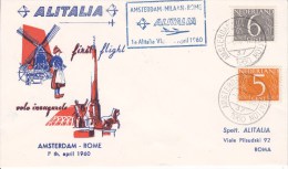 Pas-Bas, Alitalia, First Flight ,Amsterdam- Rome  1960 (15059/7) - Posta Aerea