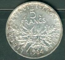 Piece 5 Francs  Type Semeuse , Argent Silver, Année 1964 - Pia11604 - 5 Francs