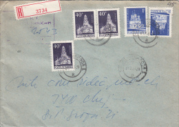 26949- FORTIFIED CHURCH, MONASTERY, TOWN HALL, STAMPS ON REGISTERED COVER, COMPANY HEADER, 1983, ROMANIA - Covers & Documents