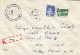 26966- REGISTERED COVER LABEL TURDA 4, COMMERCIAL COMPANY ROUND STAMP, MONASTERY, FORTRESS STAMPS, 1982, ROMANIA - Brieven En Documenten