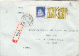 26971- REGISTERED COVER LABEL SIBIU 3-3187, MONASTERY, VINTAGE CAR STAMPS, 1983, ROMANIA - Covers & Documents