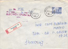 26975- REGISTERED COVER LABEL BUCHAREST 39-3218, ELECTRONICS COMPANY, SHIP STAMPS, 1982, ROMANIA - Covers & Documents