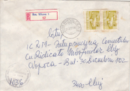 26976- REGISTERED COVER LABEL RAMNICU VALCEA 1-57, CHEMICAL COMPANY, VINTAGE CAR STAMPS, 1983, ROMANIA - Cartas & Documentos