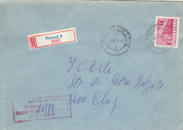 26997- REGISTERED COVER LABEL PLOIESTI 8-2597, GLASS COMPANY, TRAIN, LOCOMOTIVE STAMPS, 1983, ROMANIA - Covers & Documents