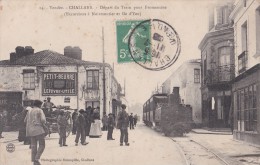Carte 1908 CHALLANS / Départ Du Train (tramway) Pour Fromentine (publicité LU) Très Animée - Challans