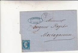 Oran, Algeria Francese To Mostaganem, ( Algeria ). Cover 1865 - Napoleone III