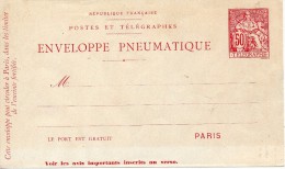 FRANCE ENTIER POSTAL ENVELOPPE PNEUMATIQUE 50c CARMIN TYPE CHAPLAIN - Neumáticos