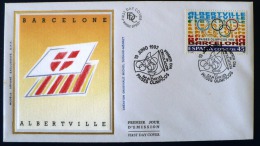 ESPAGNE Jeux Olympiques ALBERTVILLE 92 BARCELONE. 1 Valeur. Emission Conjointe FDC. Enveloppe 1er Jour. - Winter 1992: Albertville