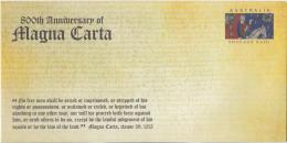 Australia 2015 Magna Carta 800th Anniversary Prestamped Mint Envelope - Covers & Documents