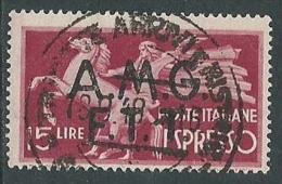 1947-48 TRIESTE A USATO ESPRESSO DEMOCRATICA 2 RIGHE 15 LIRE - L7 - Express Mail