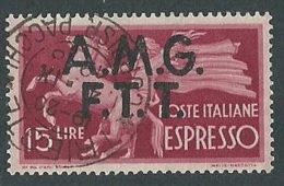 1947-48 TRIESTE A USATO ESPRESSO DEMOCRATICA 2 RIGHE 15 LIRE - L9 - Express Mail