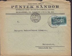 Ungarn Hungary PÉNTEK SÁNDOR, BUDAPEST 1936 Cover Brief Locally Sent Festung Buda Stamp (2 Scans) - Covers & Documents