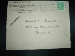 DEVANT DE LETTRE TP CERES DE MAZELIN 80C OBL.MEC.26 XI 45 ISSY (92) AMICALE CENTRALE DES OFFICIERS MARINIERS DE RESERVE - Schiffspost