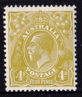 Australia 1929 King George V 4d Yellow-olive Small Multiple Wmk P13.5 MH  SG 102 - Mint Stamps