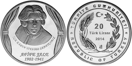 AC - AFIFE JALE - STAGE ACTRESS FIRST MUSLIM ACTRESS COMMEMORATIVE SILVER COIN  TURKEY 2014 PROOF UNCIRCULATED - Turkije