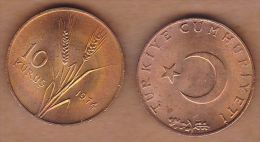 AC - TURKEY 10 KURUS 1974 COPPER UNCIRCULATED - Turkije