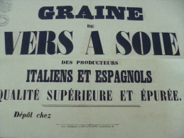 Affiche Placard Publicitaire Commerce De La Soie . Graine De Vers à Soie Des Producteurs Italiens Et Espagnols. 19ème - Posters