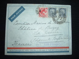 LETTRE PAR AVION AIR FRANCE TP 2000 R X2 + TP 200 R OBL. 4 AGO 1934 + COMTESSE DE MONTBRON (17) + OBL. ROUGE AIR FRANCE - Storia Postale